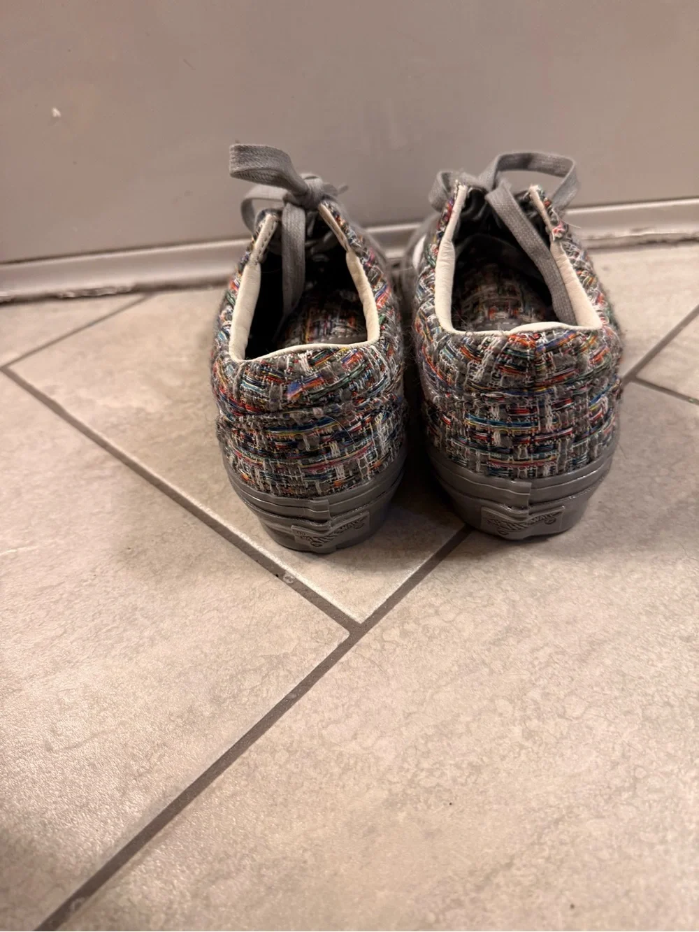 Vans Kids Grey Canvas Sneakers with Multicolor Woven Pattern